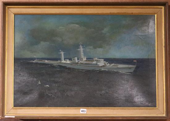 William Crosbie, oil on canvas, The Ghanian Battleship, indistinctly signed and dated 66, 50 x 75cm